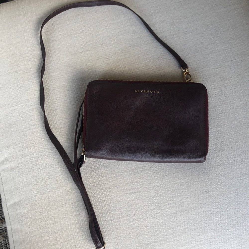 Levenger RFID Lined Carrie Convertible Clutch Crossbody Oxblood Burgundy